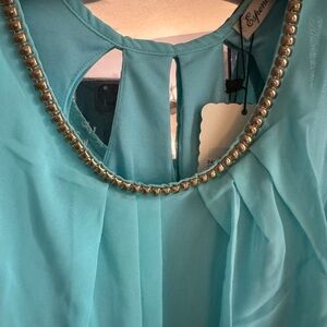 Seafoam maxi dress elastic waist , metal decoration around neckline.